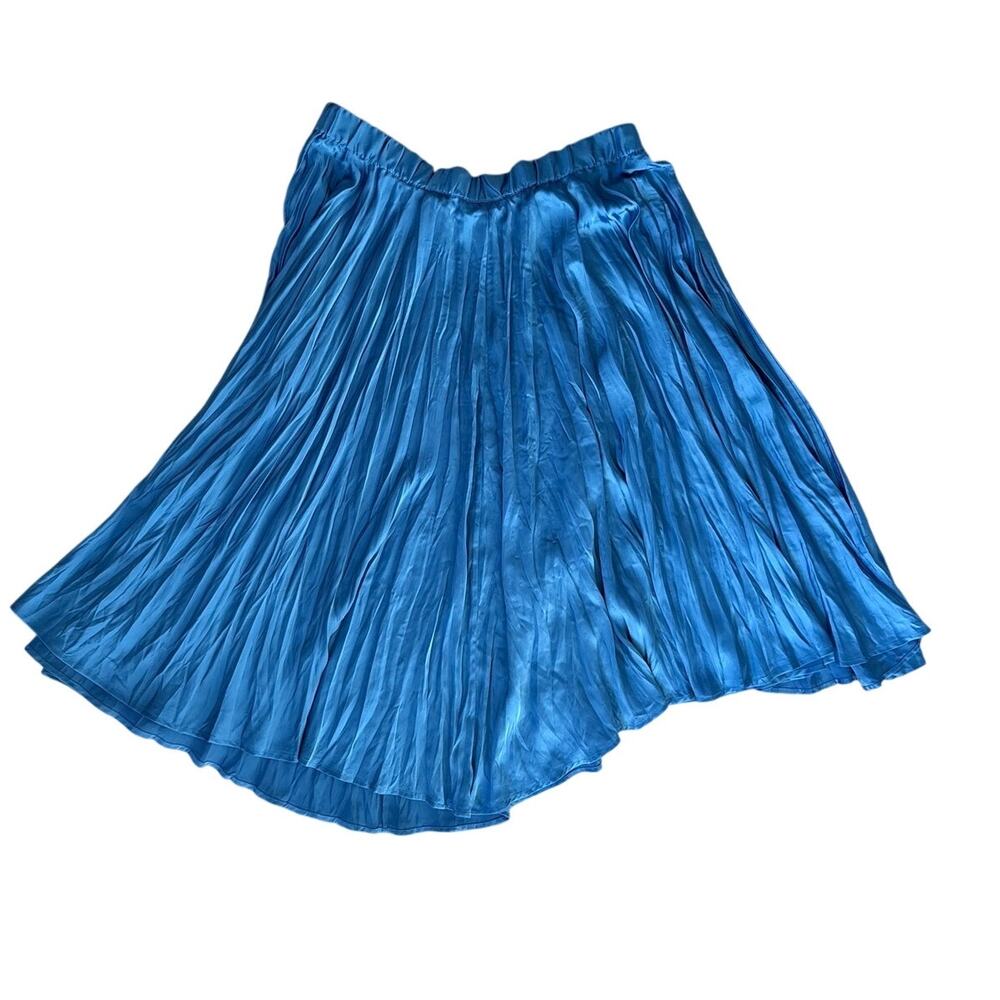 J.Jill Cobalt Blue Accordion Pleated Satin Midi Skirt M - Picture 1 of 7